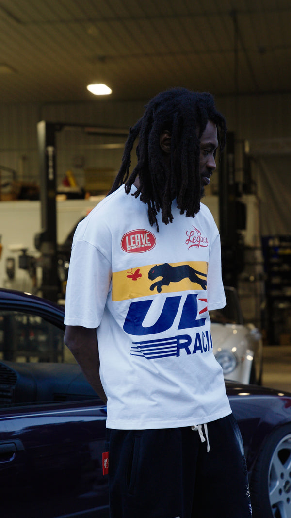 Racer, white t-shirt