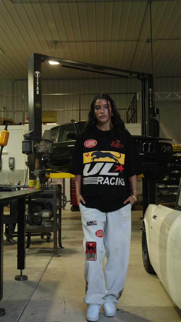 Racer, black t-shirt